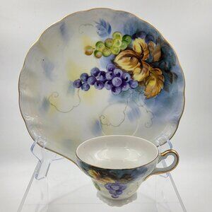 Lefton Festival SL2619 Set of 2 Snack Plate and Cup Porcelain Purple Green Grape